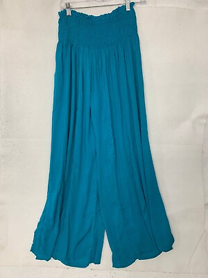 Kaktus Women#x27;s Large Turq High Elastic Waist Wide Leg Sheer Pants $12.50