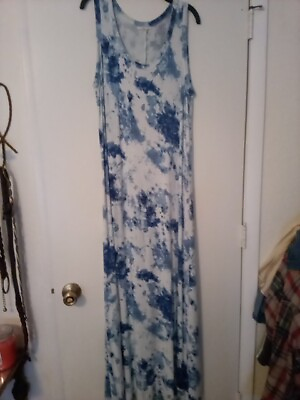 #ad Extra Large Extra Long Stretch Blue And White Sleeveless Maxi Dress Very... $24.00