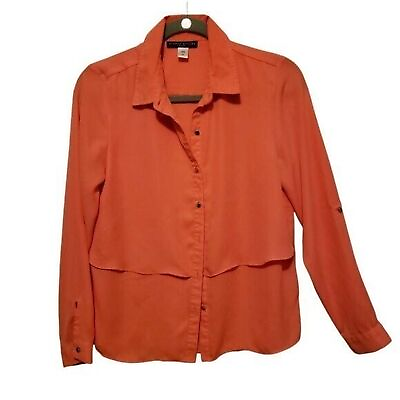 #ad Simply Styled by Sears Womens Sz S Orange Solid Long Sleeve Button Up Blouse $9.00