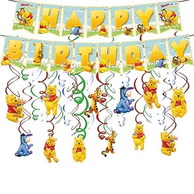 #ad Birthday Party For Winnie the Pooh Decorations Banner And Hanging SwirlsCute... $24.71