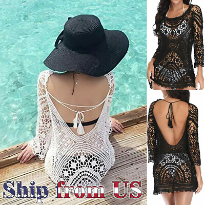Women Bathing Suit Cover Up Crochet Lace Boho Dress Summer Beach Bikini Sundress $14.99