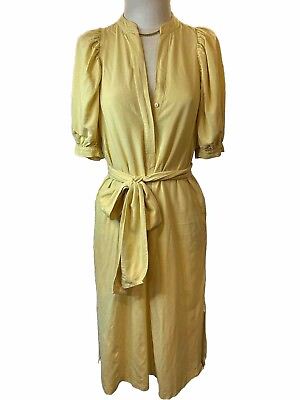 #ad Ann Taylor Linen Blend Belted Midi Summer Dress. XS Muted Yellow Slits $18.00