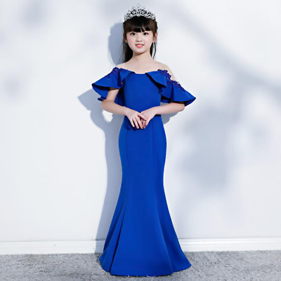 #ad 2Y 14Y Children Dresses for Baby Girl Party Dress Blue Ruffle Princess Dress $132.85