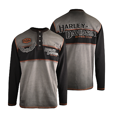 Harley Davidson Men#x27;s T Shirt Colorblocked Iron Block Long Sleeve Henley S46 C $45.00