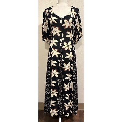 #ad LSR Vintage 90s Black Floral Maxi Boho Hippy Dress Womens L $33.96