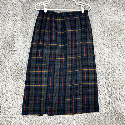 #ad Vintage Requirements Plaid Skirt Women#x27;s 10 Blue Green Gold Colorful Slit 80#x27;s $16.17