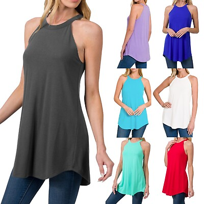Womens Long Halter Tank Top Casual Fashion Basic Tunic Blouse Sleeveless Shirt $11.99