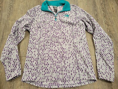 #ad The North Face Jacket Women#x27;s Medium Pattern Shirt Purple Grey 1 4 Zip Fleece $10.99