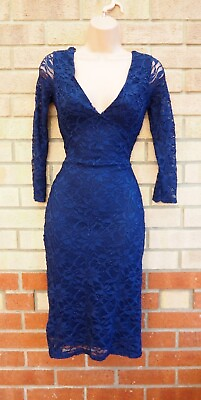 #ad #ad QUIZ BLUE LACE GLITTER PARTY LONG SLEEVE SPARKLY BODYCON COCKTAIL DRESS 10 S GBP 24.99