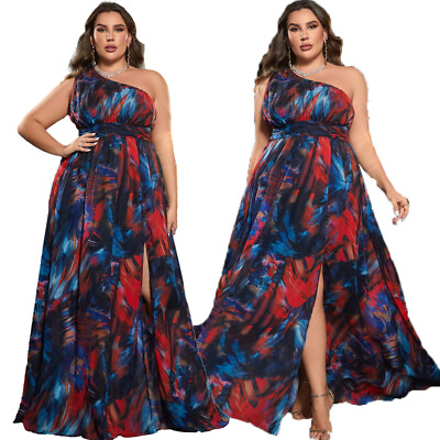 #ad Plus Size One Shoulder Women Floral Print Long Maxi Dresses Evening Party Gown C $55.15