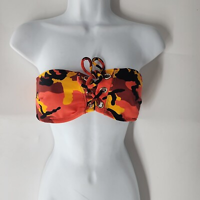 #ad Malibu bandeu bikini top medium orange camo adjustable tiesvery good condition $15.00