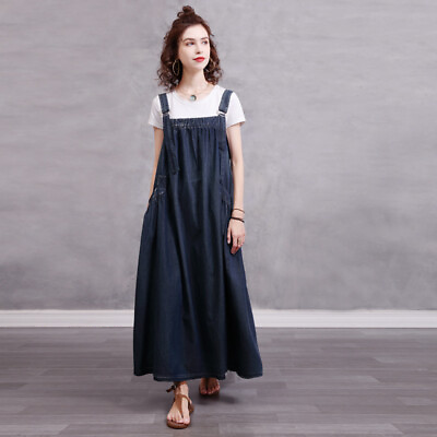 #ad New Women#x27;s Denim Dress Plus Size Embroidered Maxi Long Shirt Dresses A2771 $69.00