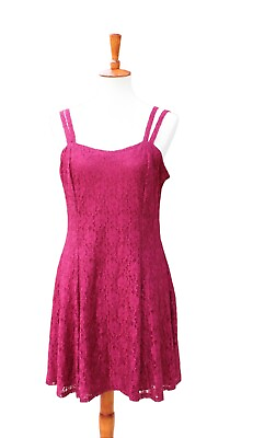 #ad 90s Vintage Burgundy Red Lace Cocktail Dress Size 11 Size 12 $50.00