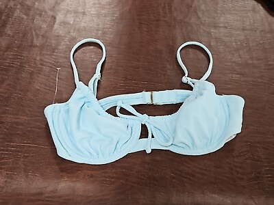 #ad NWT M Baby Blue Gold HW Push Up Bikini Top Swim Bra Bathing Suit String Padded $13.59
