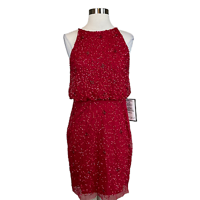 #ad Adrianna Papell Women#x27;s Cocktail Dress Size 8 Red Sequin Sleeveless Mini Sheath $69.99