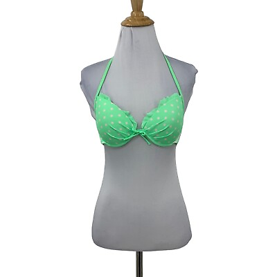 #ad #ad Victoria#x27;s Secret Push Up Bikini Top Womens 34A Green Polka Dot Underwire Halter $16.95