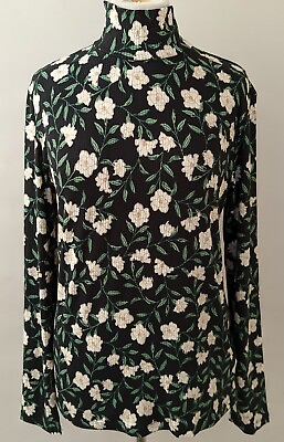 XL Extra Large Penelope LuLaRoe High Mock Neck Long Sleeve Top Flowers Black 01 $28.90