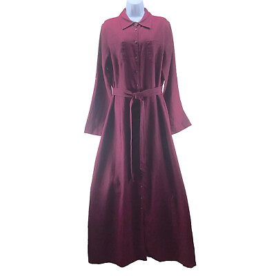 #ad Soft Surroundings Maxi Dress XLarge Tall Maroon 100% Linen Button Front Belted $53.99