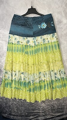 Kaktus Ruffled Skirt Long Green Blue Floral Pattern Size 8 Summer Women’s $22.49