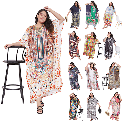 Gypsie Blu Plus Size Women#x27;s Kaftan Kimono Maxi Dress Casual Loose Long Dresses $13.99