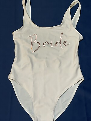 #ad Bride One Piece Bathing Suit in Size Large NEW White With Rose Gold Lettering $26.00