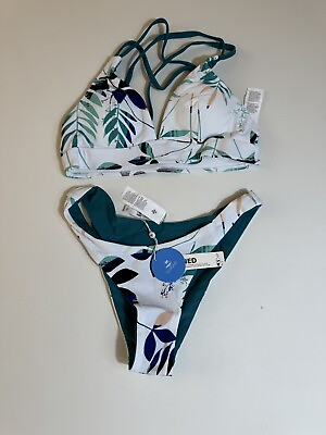#ad CUPSHE Bikini Set for Women Two Piece Swimsuits High Waist Criss Cross Back XS $17.59