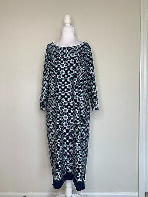 #ad Talbots Geo Print Blue Green Long Sleeve Loose Fit Maxi Dress 14W ITM640 80 $27.00