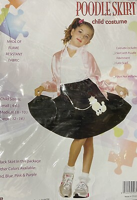 #ad Youth Poodle Skirt Black with Lace Scarf Med 8 10 $16.95