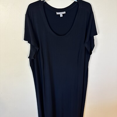 #ad Woman Within Plus Size Black Slinky Maxi Dress Short Sleeve Scoop Neck 3X 30 32 $29.99