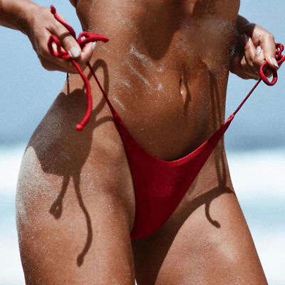 #ad Womens Ladies Sexy Bikini Bottom Brazilian Cheeky Thong Side Tie V Swimwear $6.99