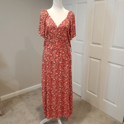 #ad Luxology Women#x27;s Red Floral Maxi Dress Size L $25.00