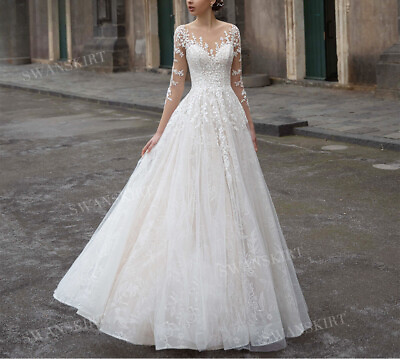 #ad Beach Wedding Dress Sweetheart Long Sleeve Lace Appliques A Line Boho Bride Gown $146.90
