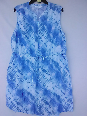 Women Plus Size XXXL 22 Blue Sleeveless Pockets Spring Summer Sun Dress $13.95