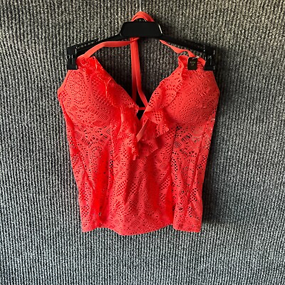 Kenneth Cole Reaction Womens Tankini Top Small Padded Push Up Coral Swimsuit $14.99