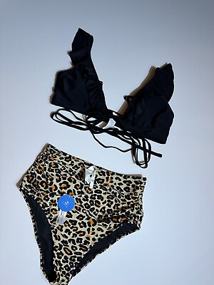 #ad CUPSHE Bikini Set for Women Two Piece Swimsuits High Waist Animal Print Sz M $27.49