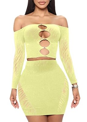 #ad MOEENCN Sexy Two Piece Outfit Skirt Sets Mesh Perspective Splice Hollow Out ... $62.81