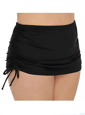 #ad Freshwater Side Tie Ruched Skirtini Women Plus Size XXL 20 Black Swim Skirt NWT $17.99