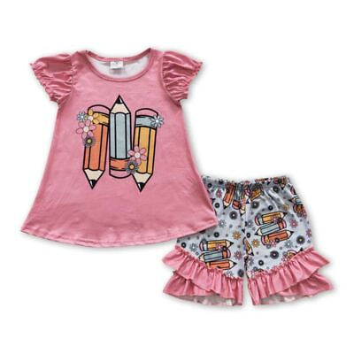 #ad Girls Pencil Floral Ruffle Tunic Shorts Set 2pcs Back to School Outfit $18.99