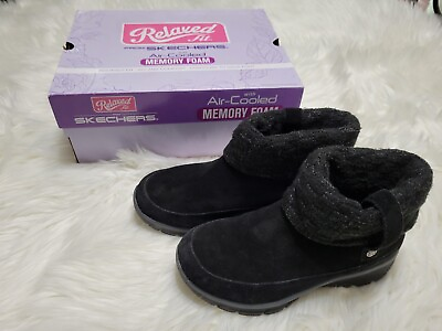 #ad Skechers Womens Boots Size 7 Black Suede Relaxed Fit Memory Foam Air Cooled Box $28.99