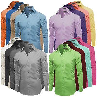 Omega Italy Men#x27;s Premium Slim Fit Button Up Long Sleeve Solid Color Dress Shirt $23.68