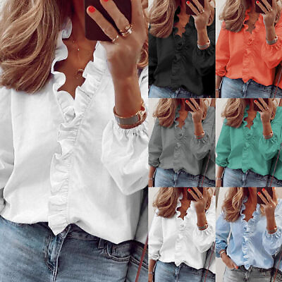 #ad Plus Size Womens Long Sleeve T Shirt Tops Casual Solid Tunic Comfy Basic Tee US $16.09