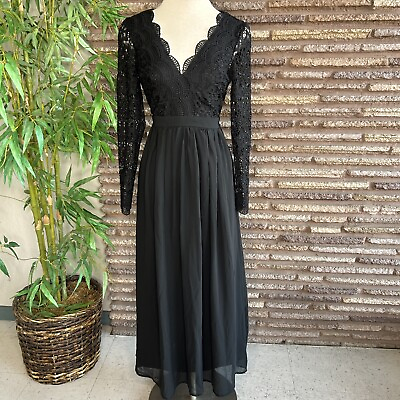 #ad #ad Lulus Awaken My Love Black Long Sleeve Lace Maxi Dress $39.96