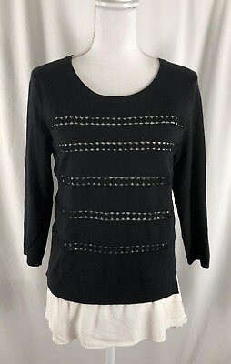 Anthropologie Angel of the North Womens Sweater Top Black Ivory Faux Layer Small $15.99