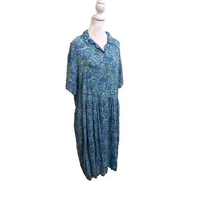 #ad Vintage National size 3X Muumuu blue paisley floral maxi dress button front $29.99