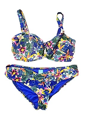 #ad #ad Sunsets Floral Tropical Bikini Set Swimsuit Beach Lined Sz XL Top 38E 36F 34G $34.99