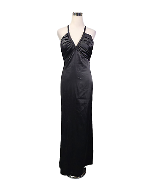 #ad Dessy Collection Formal Evening Dress Size 10 Long Prom Black Satin Zip Back $27.34