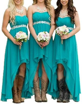 #ad EUMI Chiffon Bridesmaid Dresses High Low Strapless Country Bridal Wedding Party $213.92