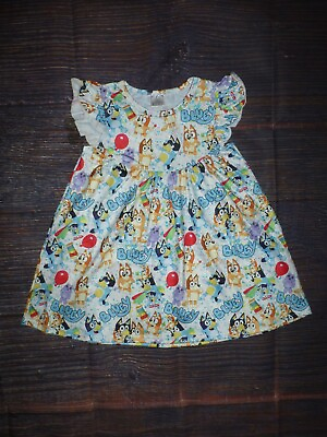 #ad NEW Boutique Bluey Cartoon Dog Girls Sleeveless Dress $5.99