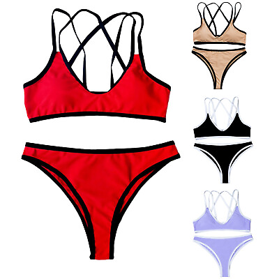 #ad Womens Swimwear Silky Bikini Beach Lingerie Set Sports Briefs Smooth Swimsuit $6.36
