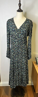 #ad Jigsaw Floral Maxi Dress Black Green Blue White Long Sleeve Buttons Size 12 14 AU $39.90
